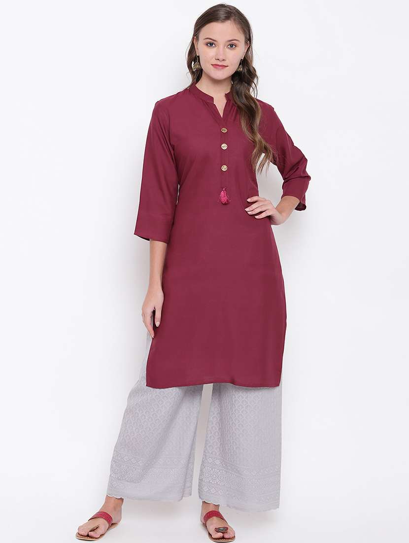 solid straight kurta - 17459424 - Zoom Image - 0