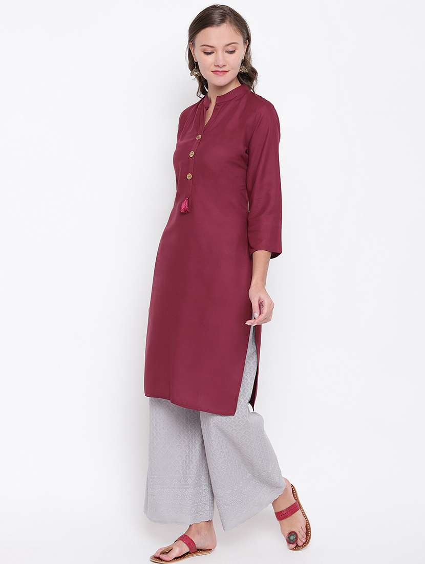 solid straight kurta - 17459424 - Standard Image - 1