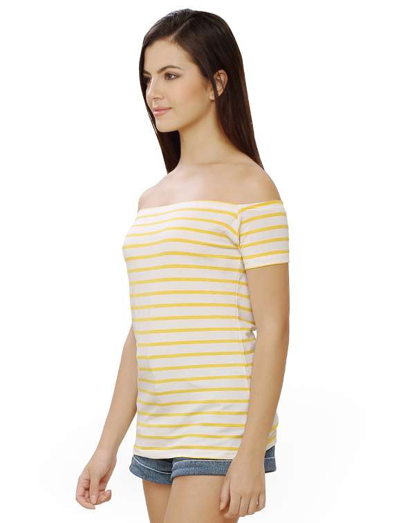 off shoulder striped tee - 17461376 -  Standard Image - 1
