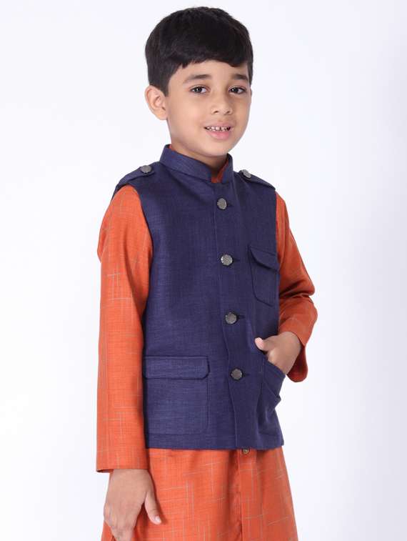 blue cotton blend nehru jacket  - 17461766 -  Standard Image - 1