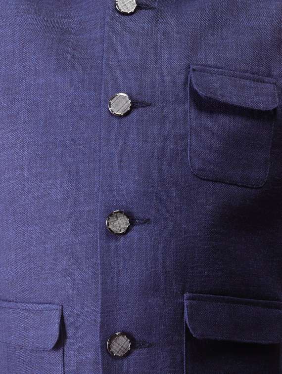 blue cotton blend nehru jacket  - 17461766 -  Standard Image - 4