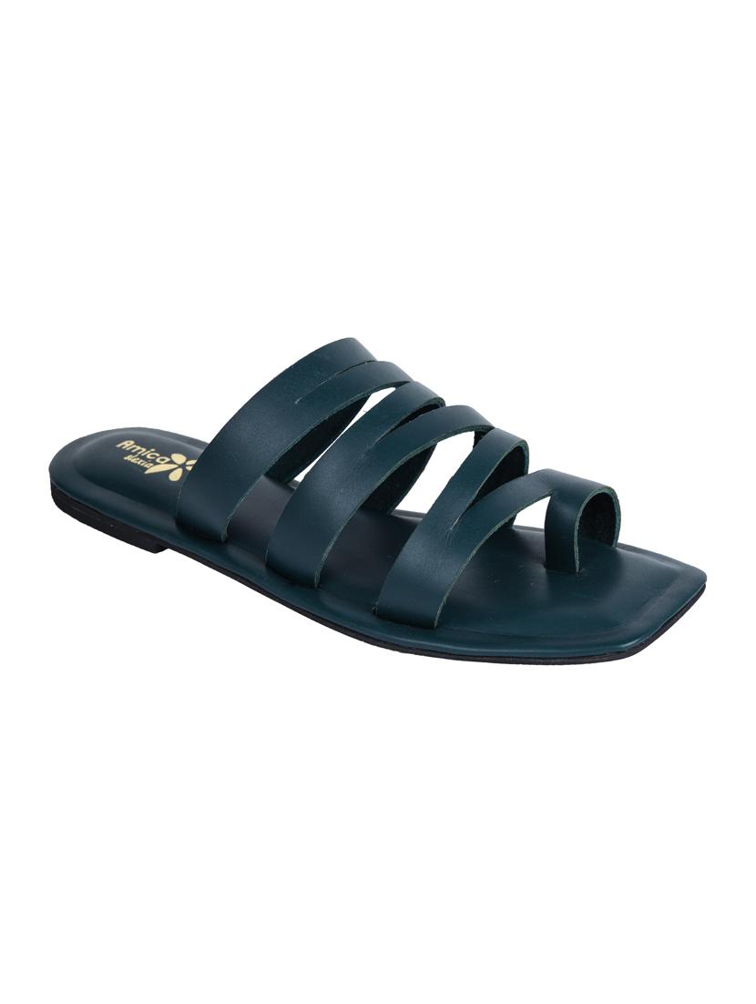 green leather slip on sandals - 17462032 - Zoom Image - 0