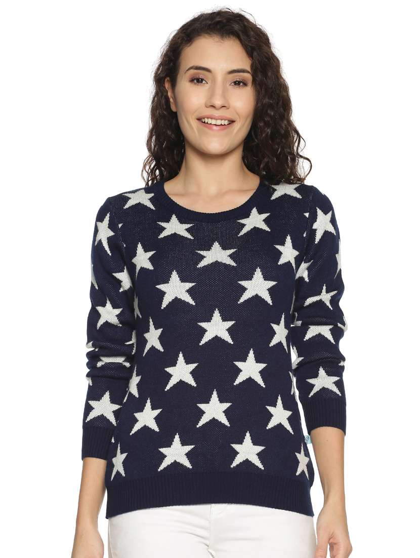 round neck star print pullover