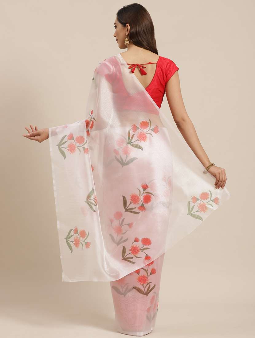 women's floral white colored saree with blouse - 17462471 -  Standard Image - 1