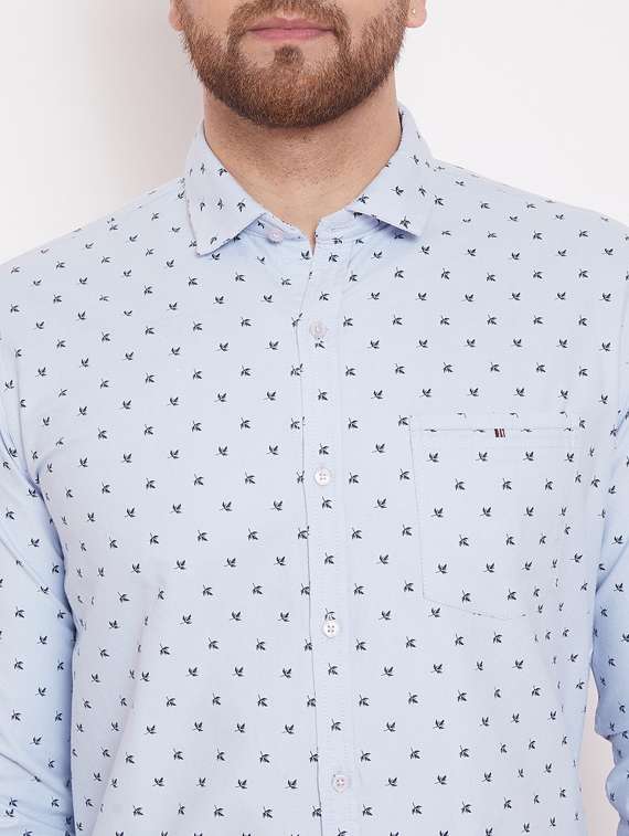 light blue printed casual shirt - 17463465 - Standard Image - 4