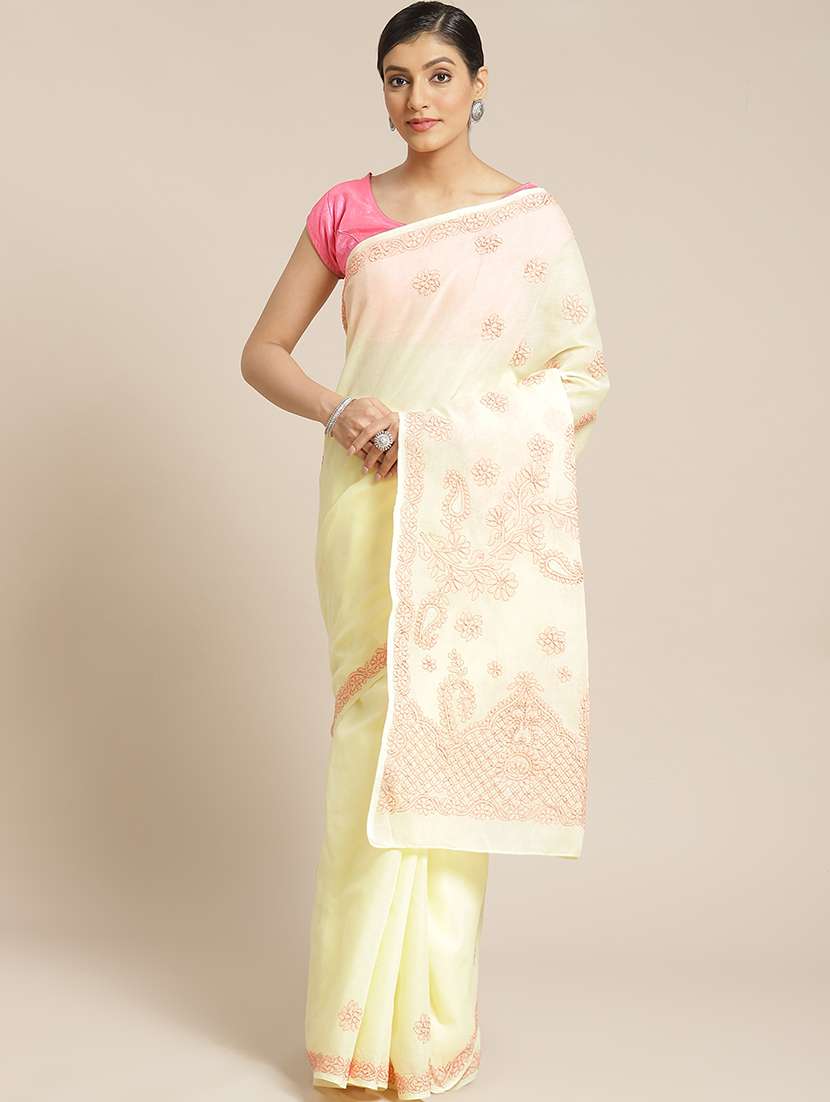 floral chikankari saree with blouse