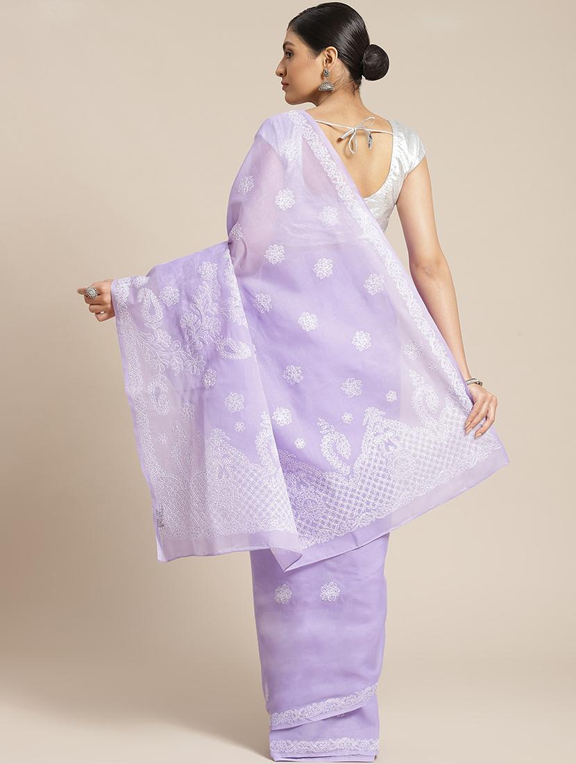 lavender chikankari saree with blouse - 17463488 - Standard Image - 1