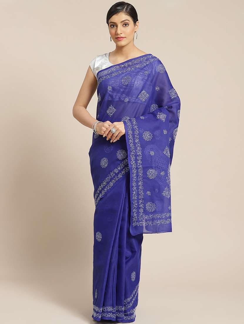 navy chikankari saree with blouse
