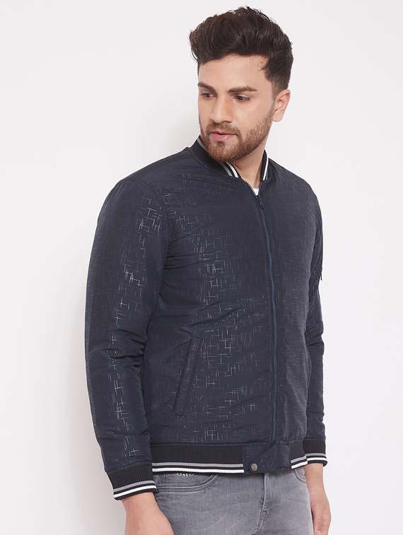 navy blue printed bomber jacket - 17463503 - Standard Image - 1