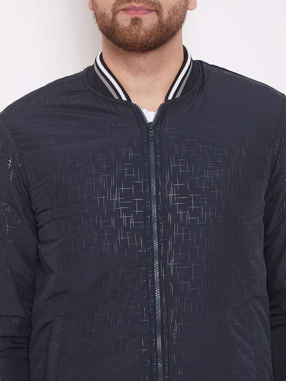 navy blue printed bomber jacket - 17463503 - Standard Image - 4