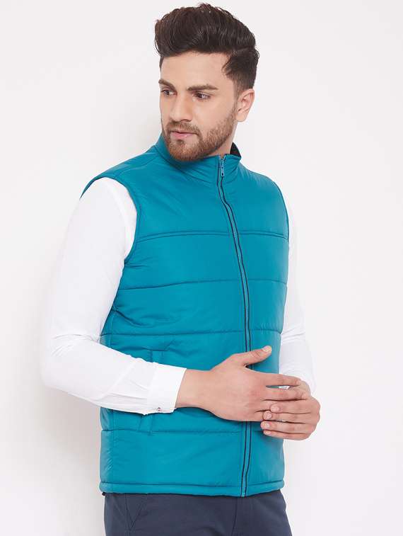 blue solid quilted jacket - 17463513 - Standard Image - 1