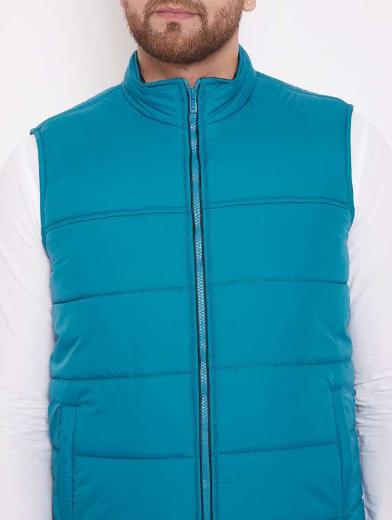 blue solid quilted jacket - 17463513 - Standard Image - 4