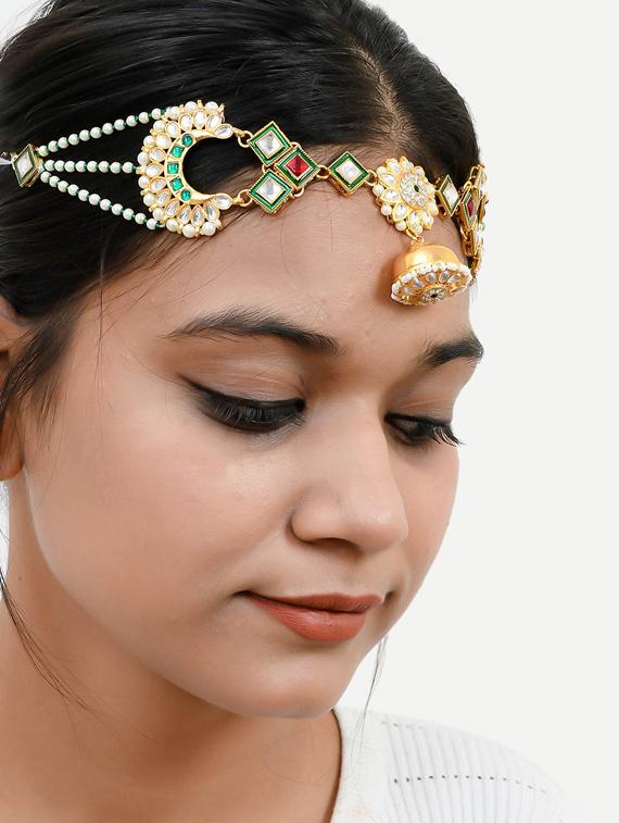 gold brass maang teekas & passa - 17464211 - Standard Image - 4