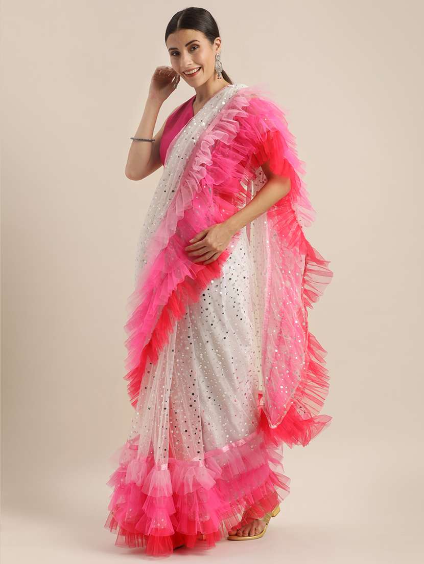 foil print ruffled saree - 17464708 - Zoom Image - 0