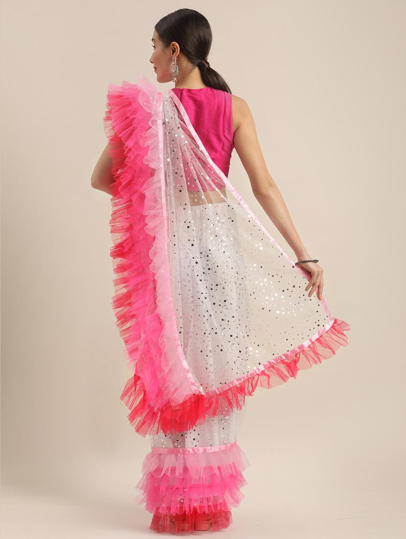 foil print ruffled saree - 17464708 - Standard Image - 1