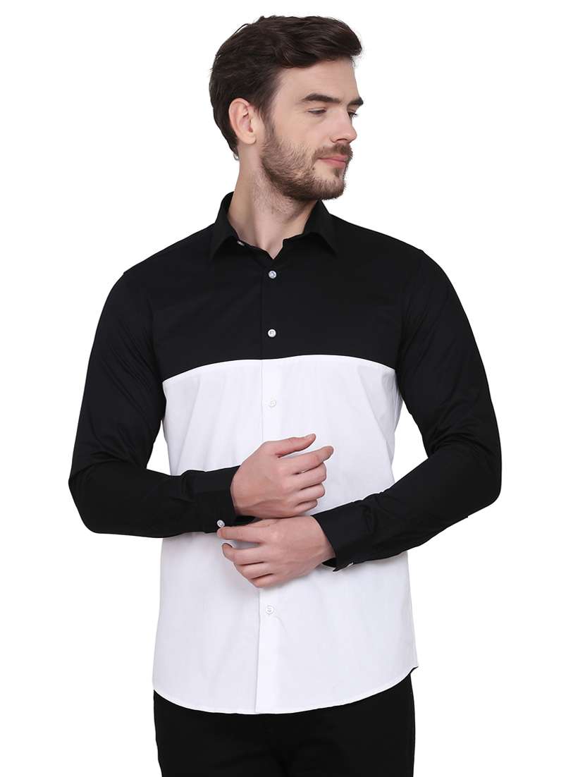 white color block casual shirt