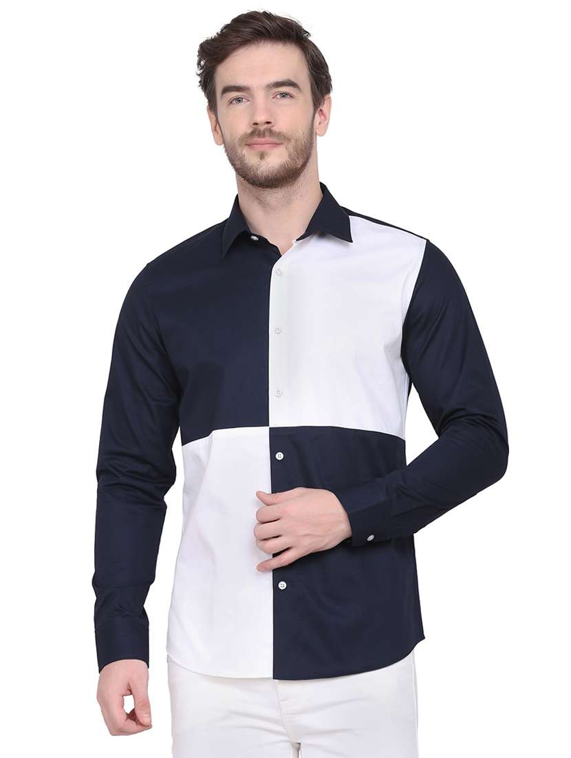 navy blue color block casual shirt
