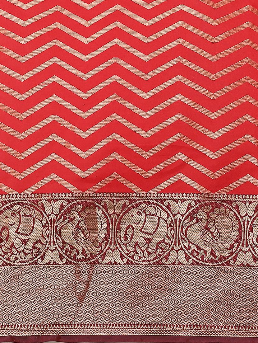 women's chevron red colored saree with blouse - 17465493 - Standard Image - 4