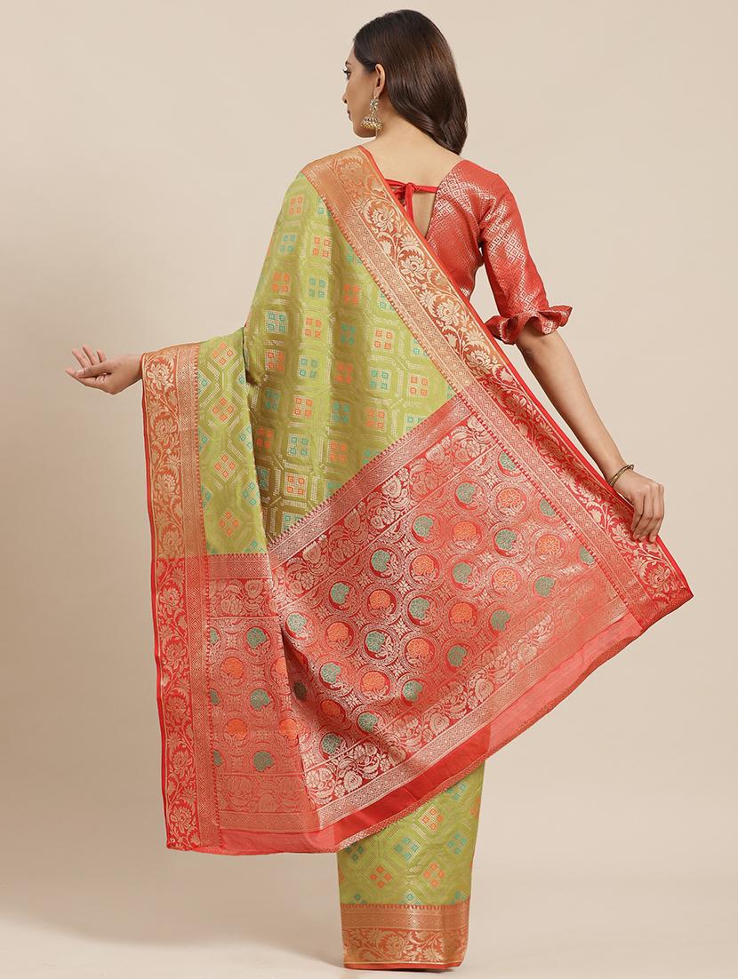checkered banarasi saree with blouse - 17465494 -  Standard Image - 1