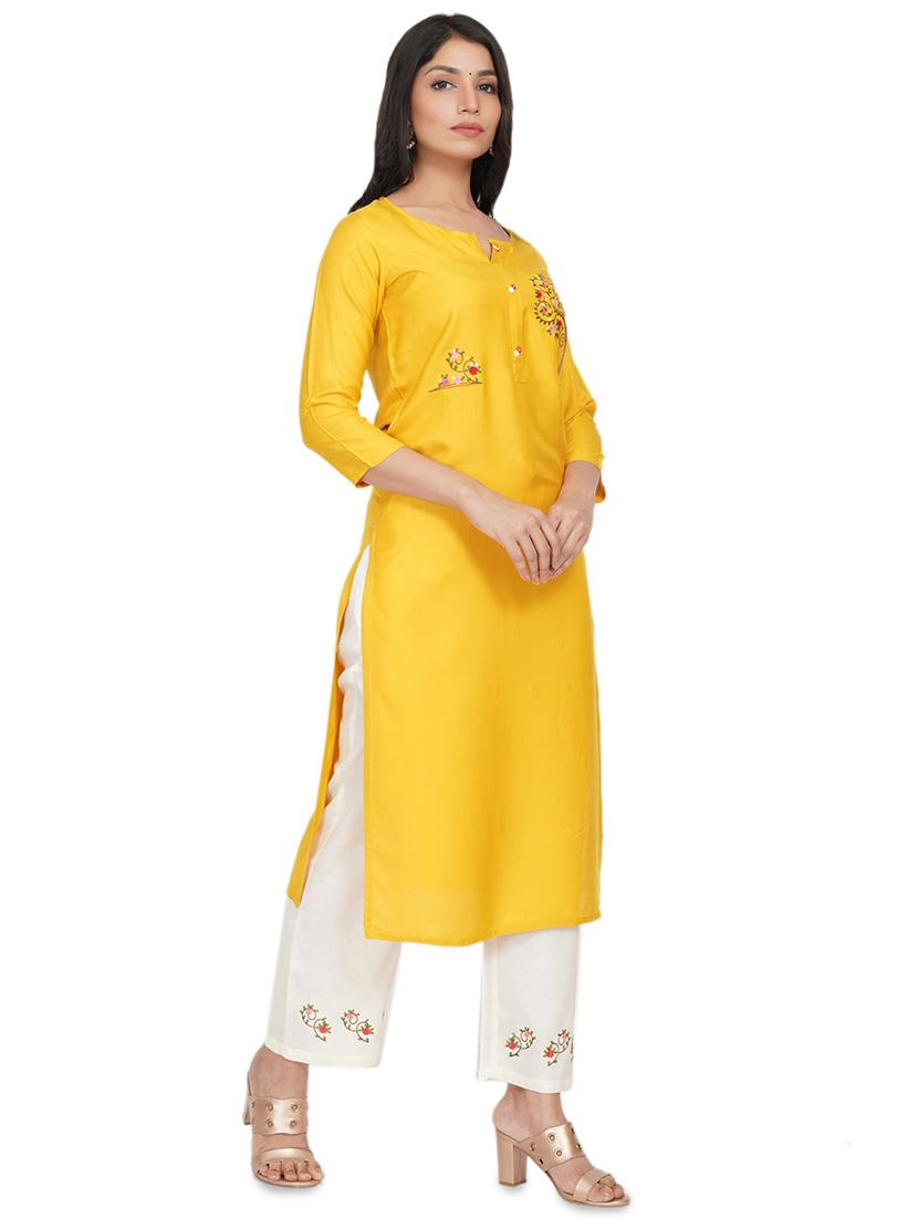 embroidered straight kurta - 17466950 -  Standard Image - 1