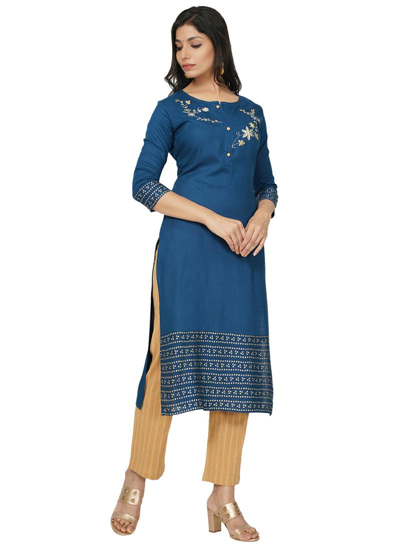 embroidered straight kurta - 17466951 -  Standard Image - 1