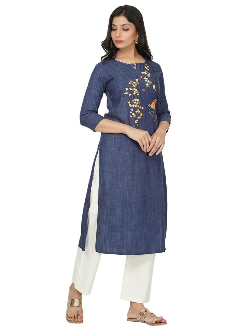 embroidered straight kurta - 17466966 -  Standard Image - 1