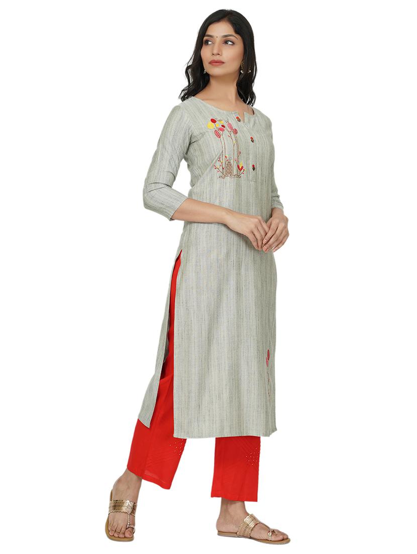 embroidered straight kurta - 17466972 -  Standard Image - 1