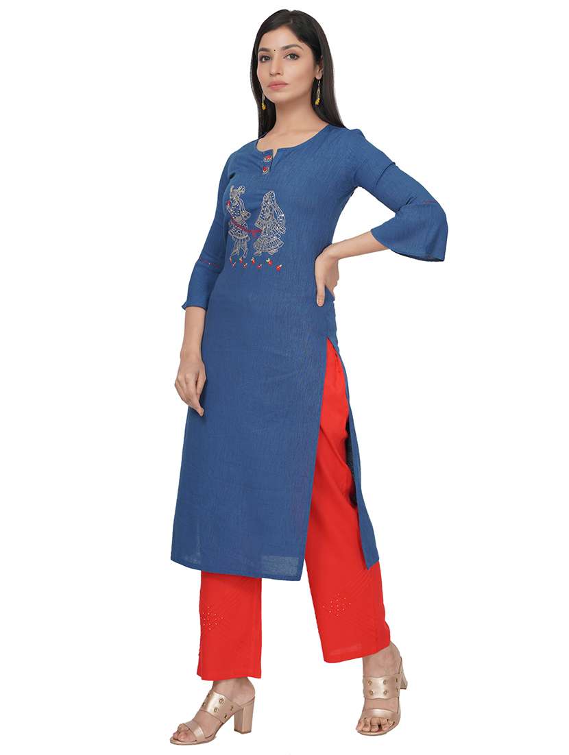 embroidered straight kurta - 17466974 -  Standard Image - 1