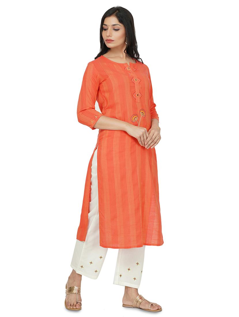 embroidered straight kurta - 17466980 -  Standard Image - 1