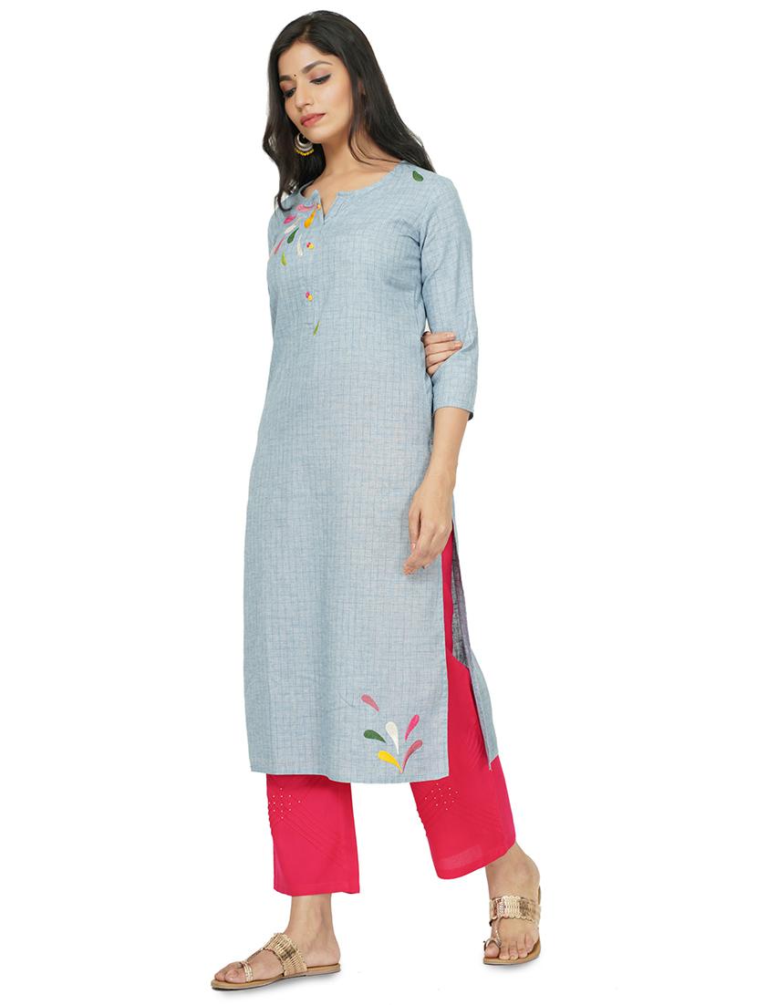 embroidered straight kurta - 17466993 -  Standard Image - 1