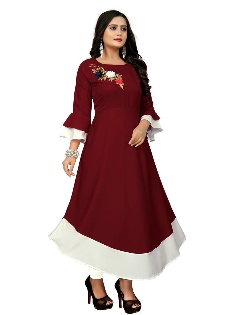 maroon rayon anarkali kurta - 17467077 - Standard Image - 1