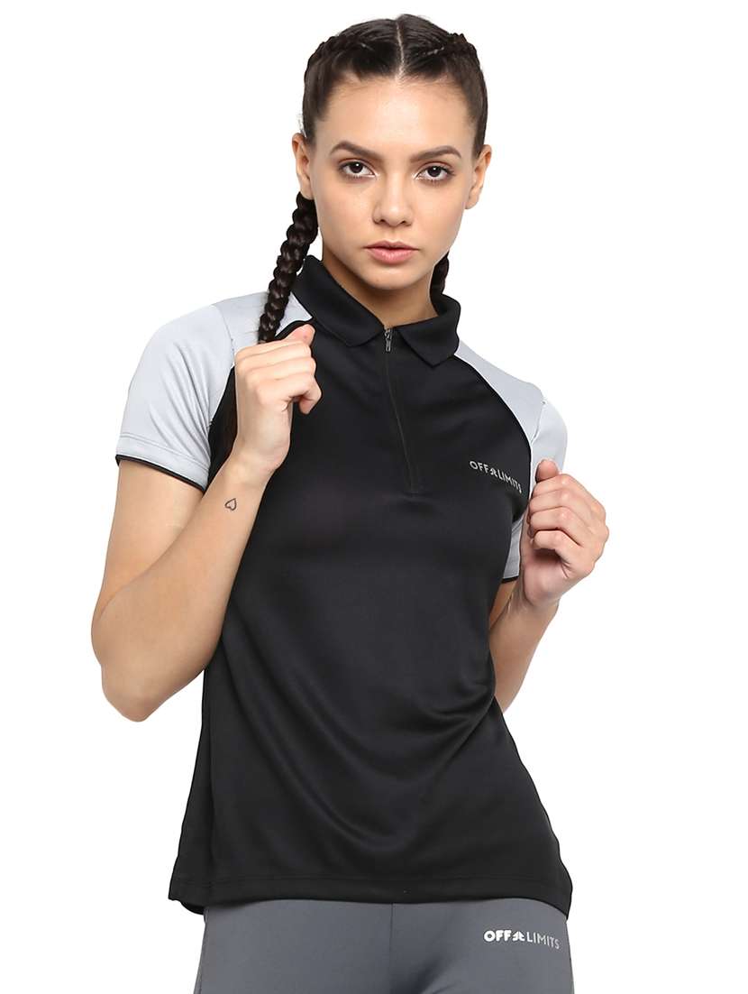 women's color block polo neck t-shirt
