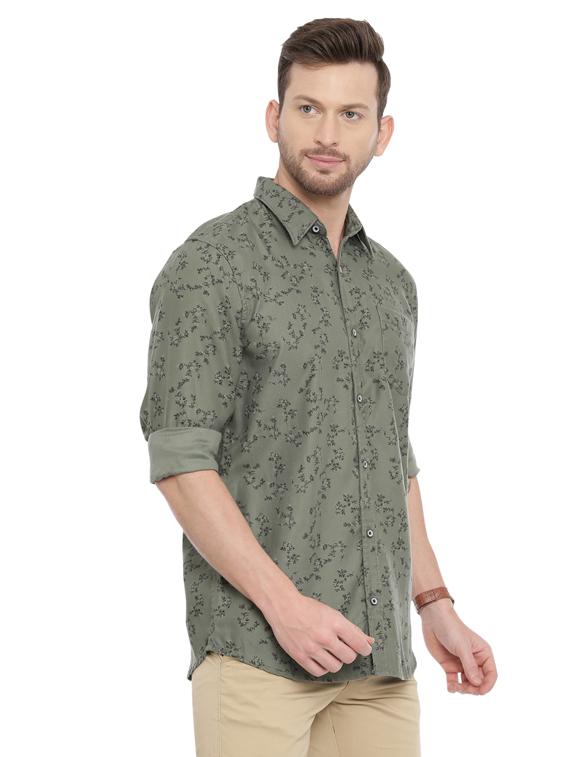 olive green printed casual shirt - 17468082 - Standard Image - 1