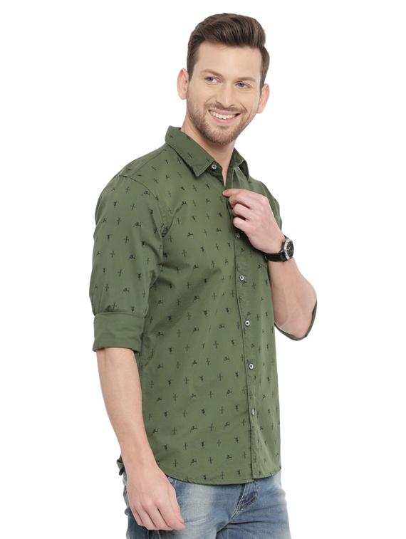 olive green printed casual shirt - 17468125 -  Standard Image - 1