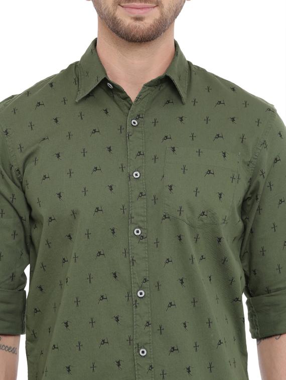 olive green printed casual shirt - 17468125 - Standard Image - 4