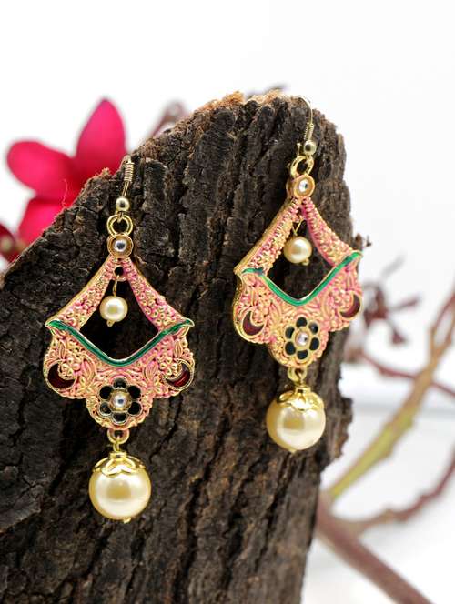 pink gold plated chandballi earring - 17468193 - Standard Image - 0