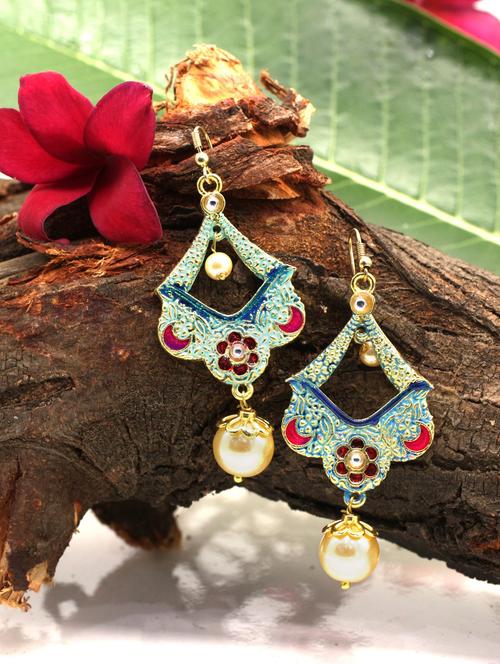 blue gold plated chandballi earring - 17468194 -  Standard Image - 0