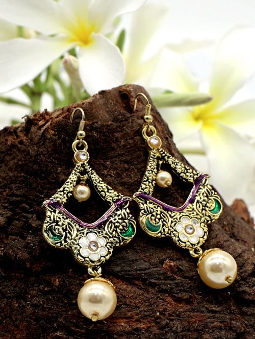 yellow gold plated chandballi earring - 17468196 - Standard Image - 0