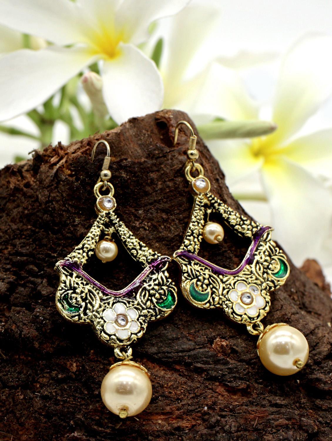 yellow gold plated chandballi earring - 17468196 - Zoom Image - 0