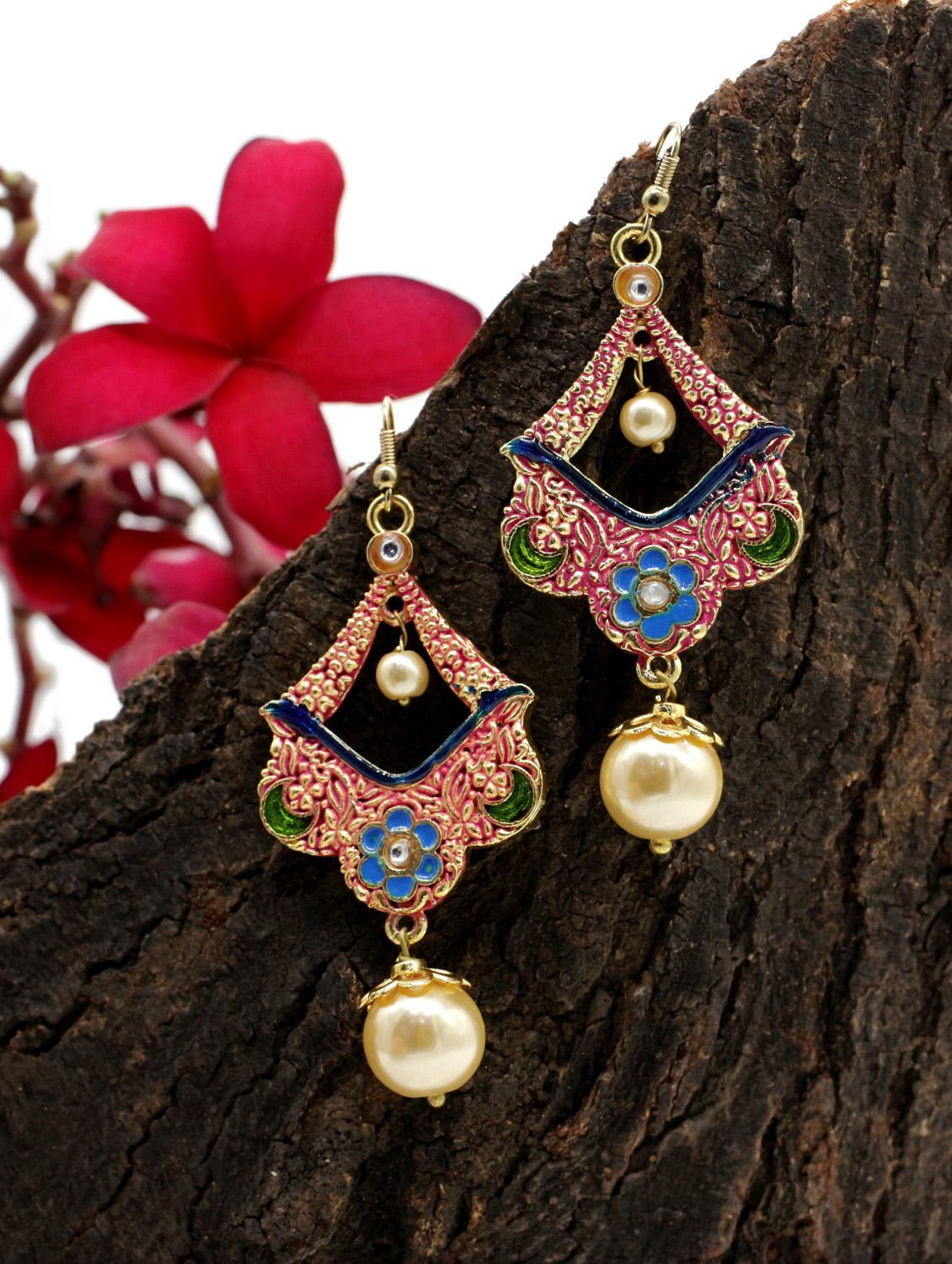 pink gold plated chandballi earring - 17468197 - Zoom Image - 0
