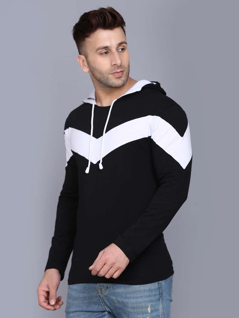 black color block cut & sew hooded t-shirt - 17468567 -  Standard Image - 1