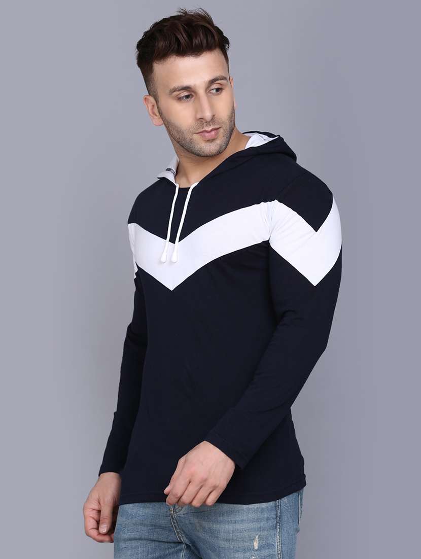 navy blue color block cut & sew hooded t-shirt - 17468570 -  Standard Image - 1