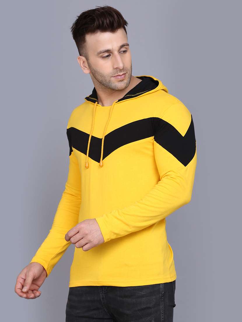 yellow color block cut & sew hooded t-shirt - 17468573 -  Standard Image - 1