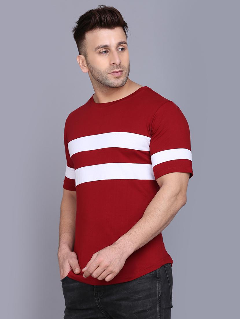 maroon color block cut & sew t-shirt - 17468584 - Standard Image - 1