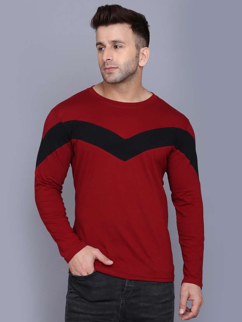maroon color block cut & sew t-shirt