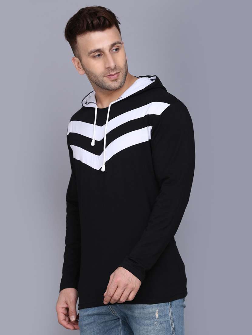 black color block cut & sew hooded t-shirt - 17468596 -  Standard Image - 1