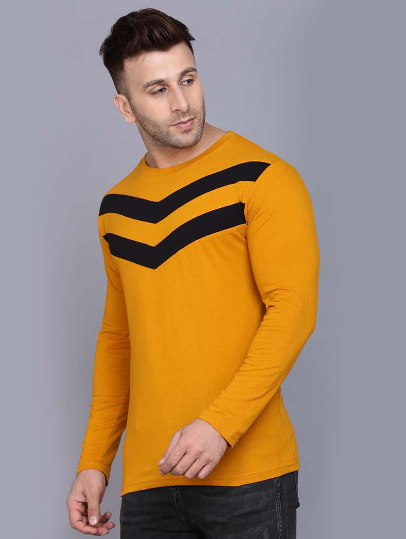 mustard color block cut & sew t-shirt - 17468605 -  Standard Image - 1