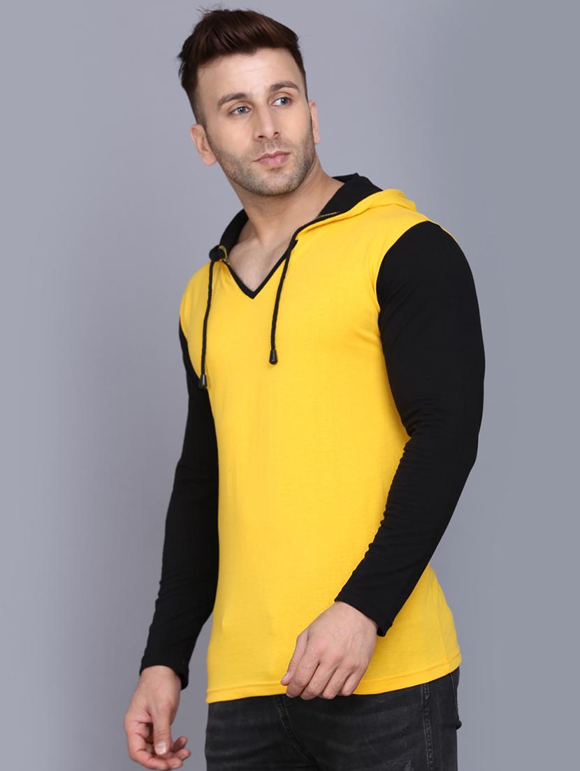 yellow color block hooded t-shirt - 17468617 - Standard Image - 1