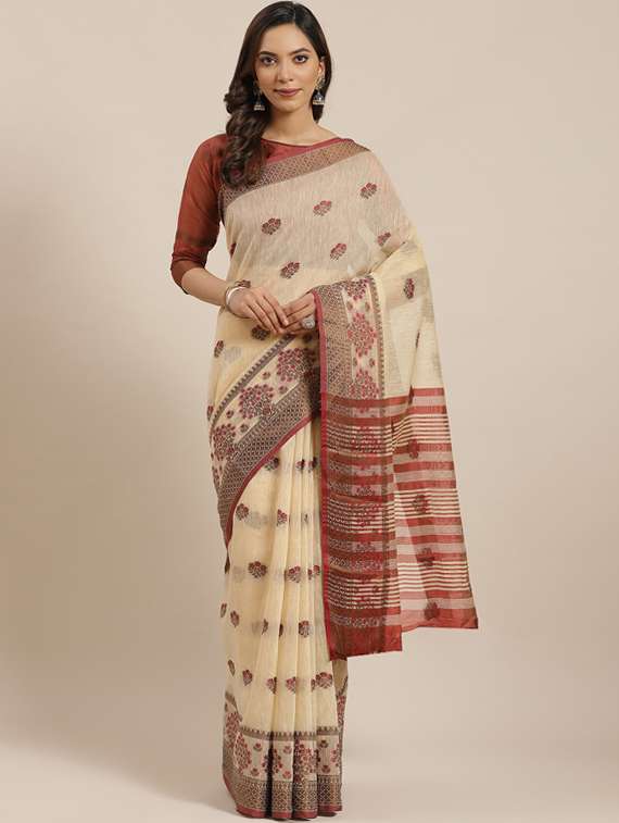 floral woven saree with blouse