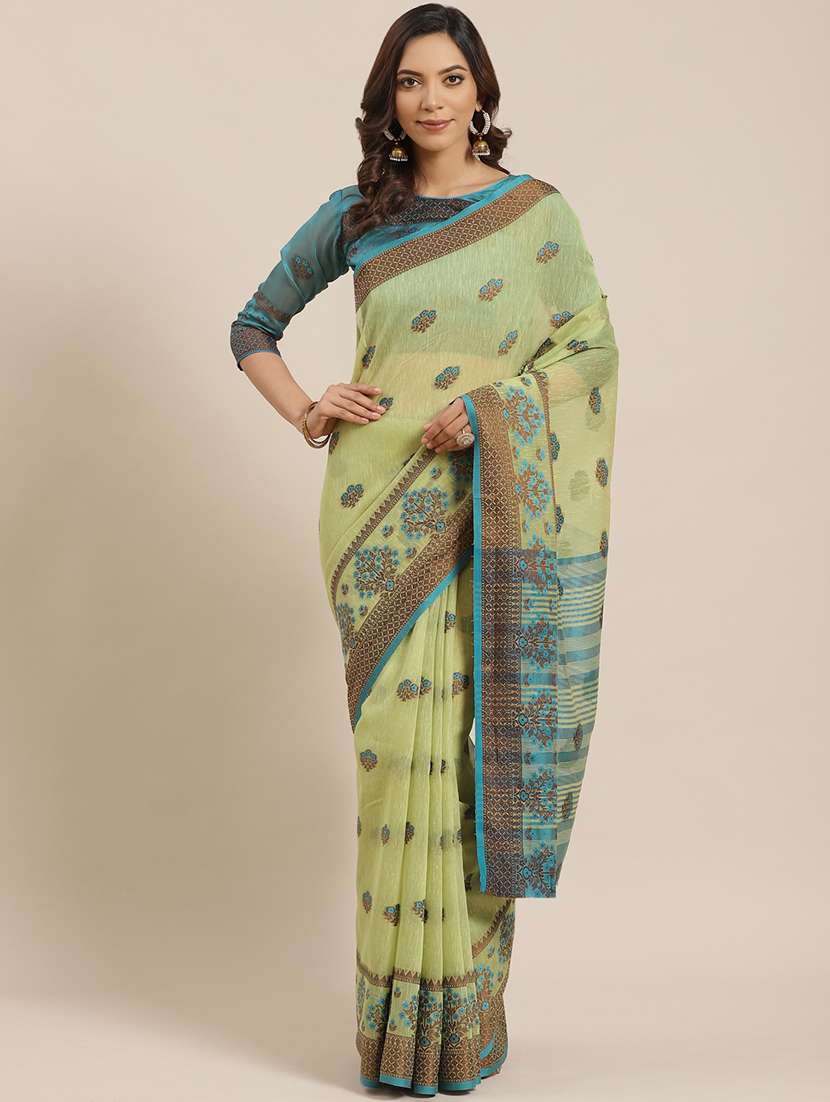 women's self design green colored saree with blouse